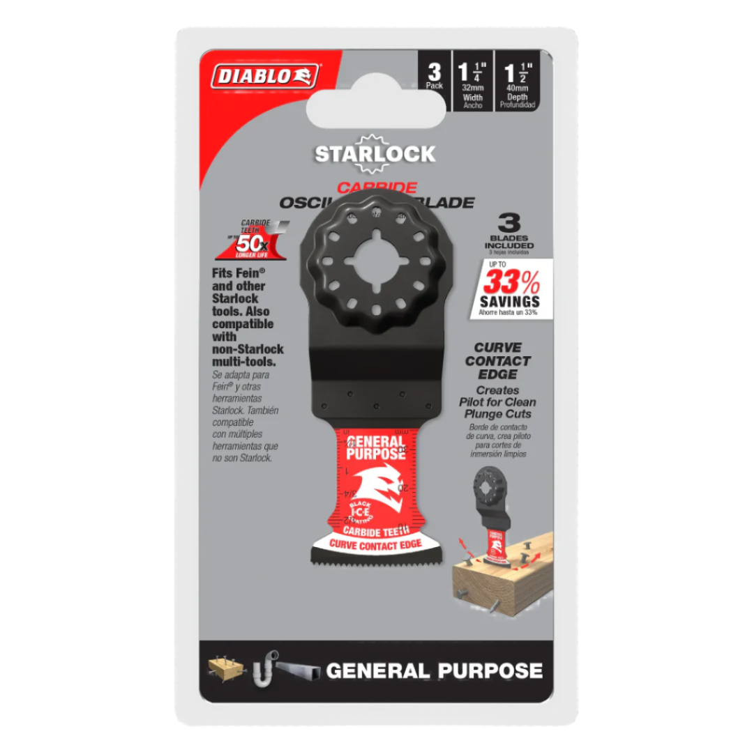 Diablo DOS125CGP3 - 1-1/4 in. Starlock Carbide Oscillating Blades for General Purpose Cuts - 3pk