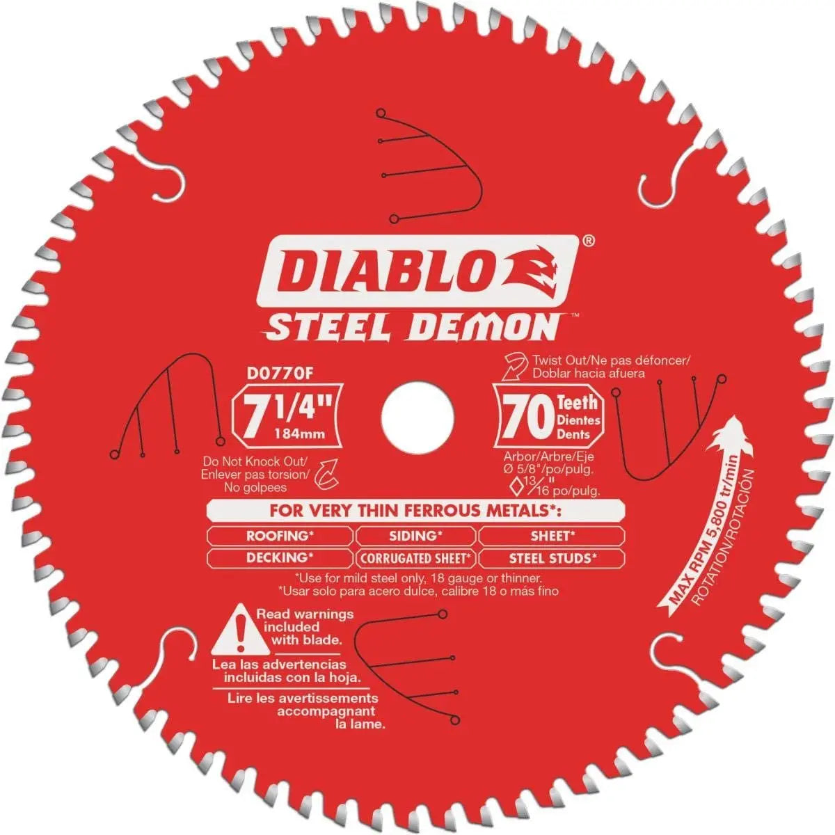 Diablo D0770FA - 7 1/4" x 70 Tooth Ultra-fine Steel Cutting Saw Blade