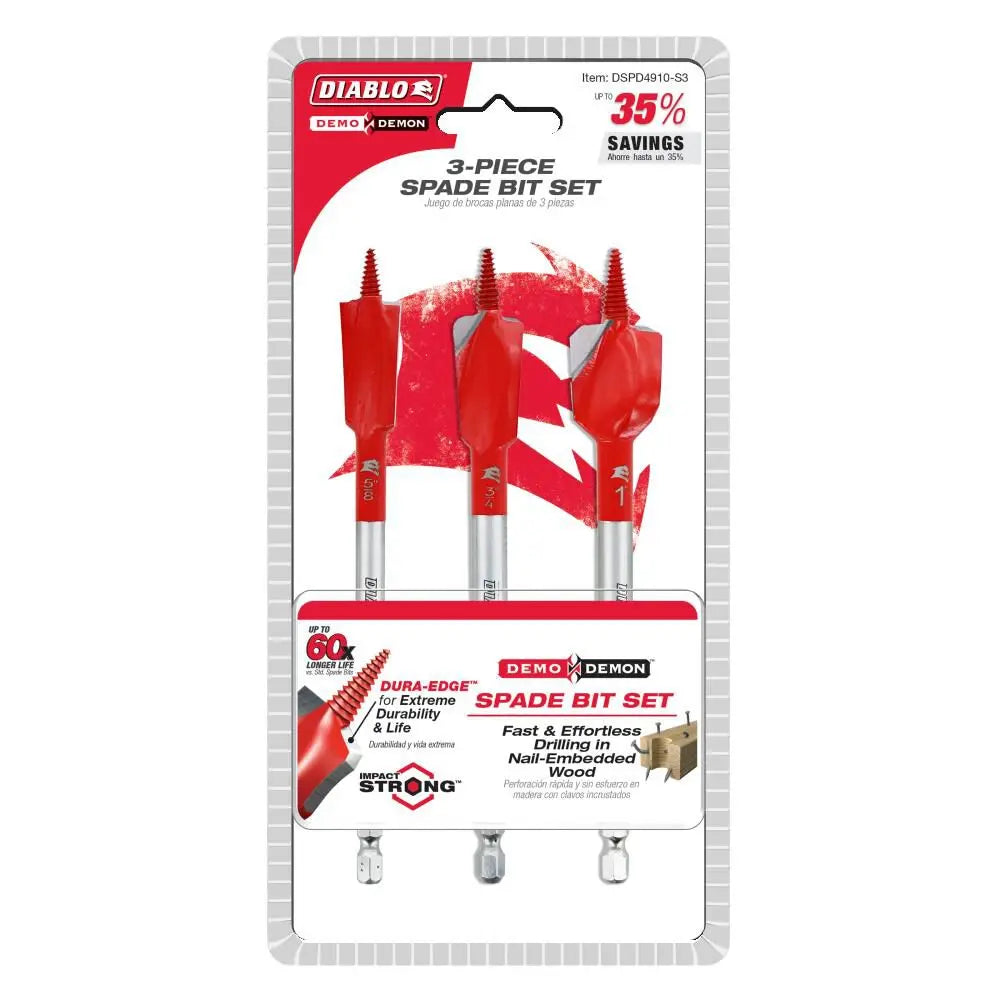 DIABLO DSPD4910-S3 -  3PC DEMODEMON SPADE BIT SET (1/2" 3/4" 1-1/8")