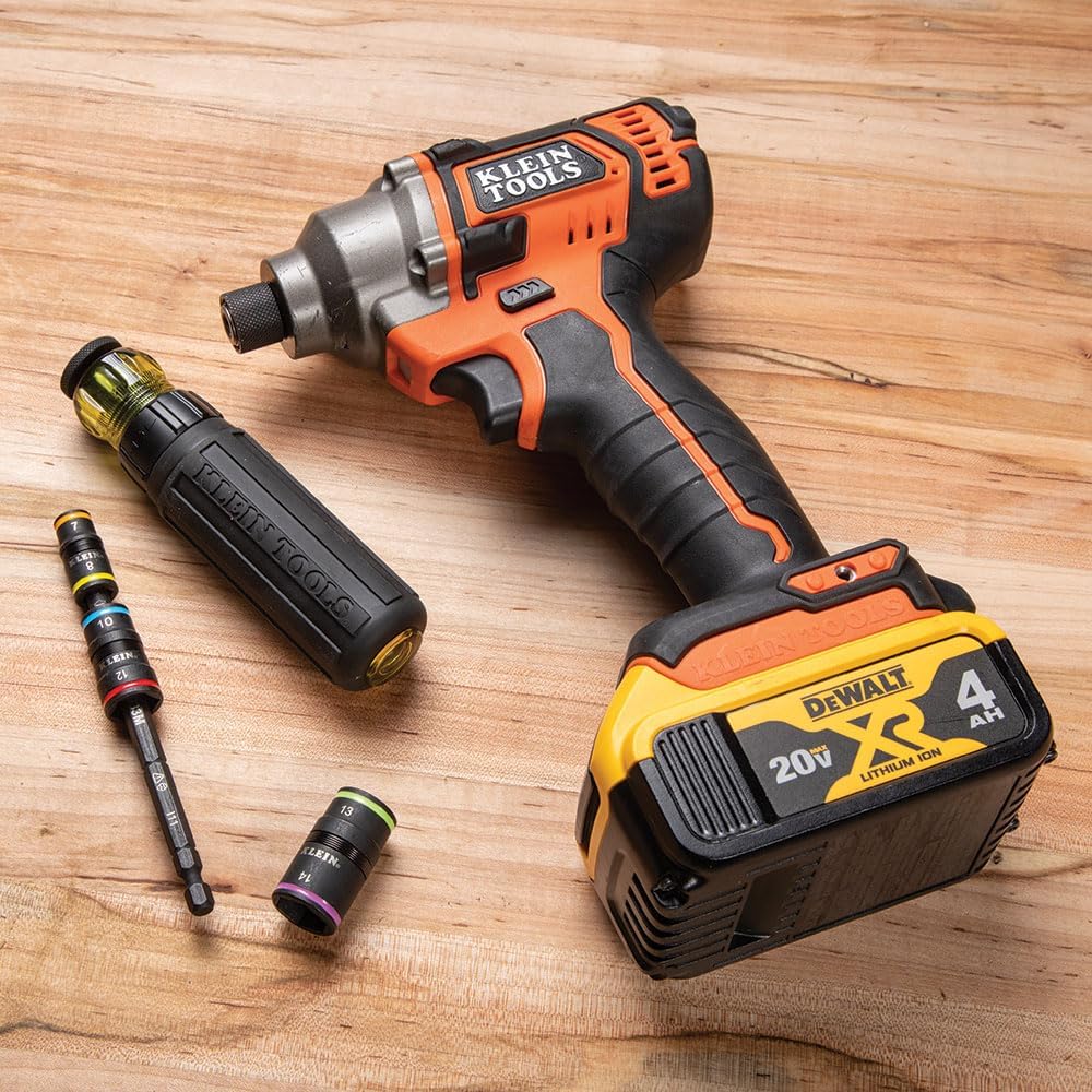 KLEIN KLE-32933M - 6-in-1 Metric Impact Socket Set, 3 Flip Sockets with 6 Metric Hex Sizes 7 mm to 14 mm