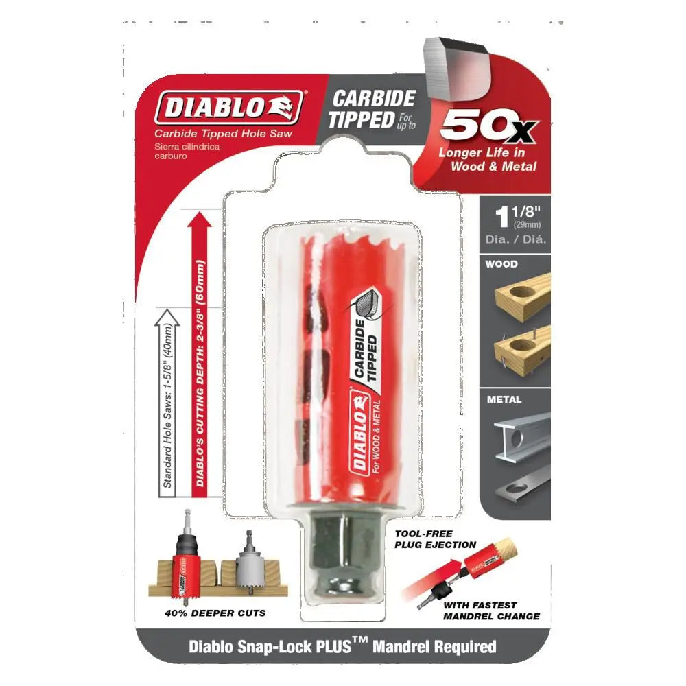 DIABLO DHS1125CT  -  1‑1/8" Carbide‑Tipped Wood & Metal Holesaw