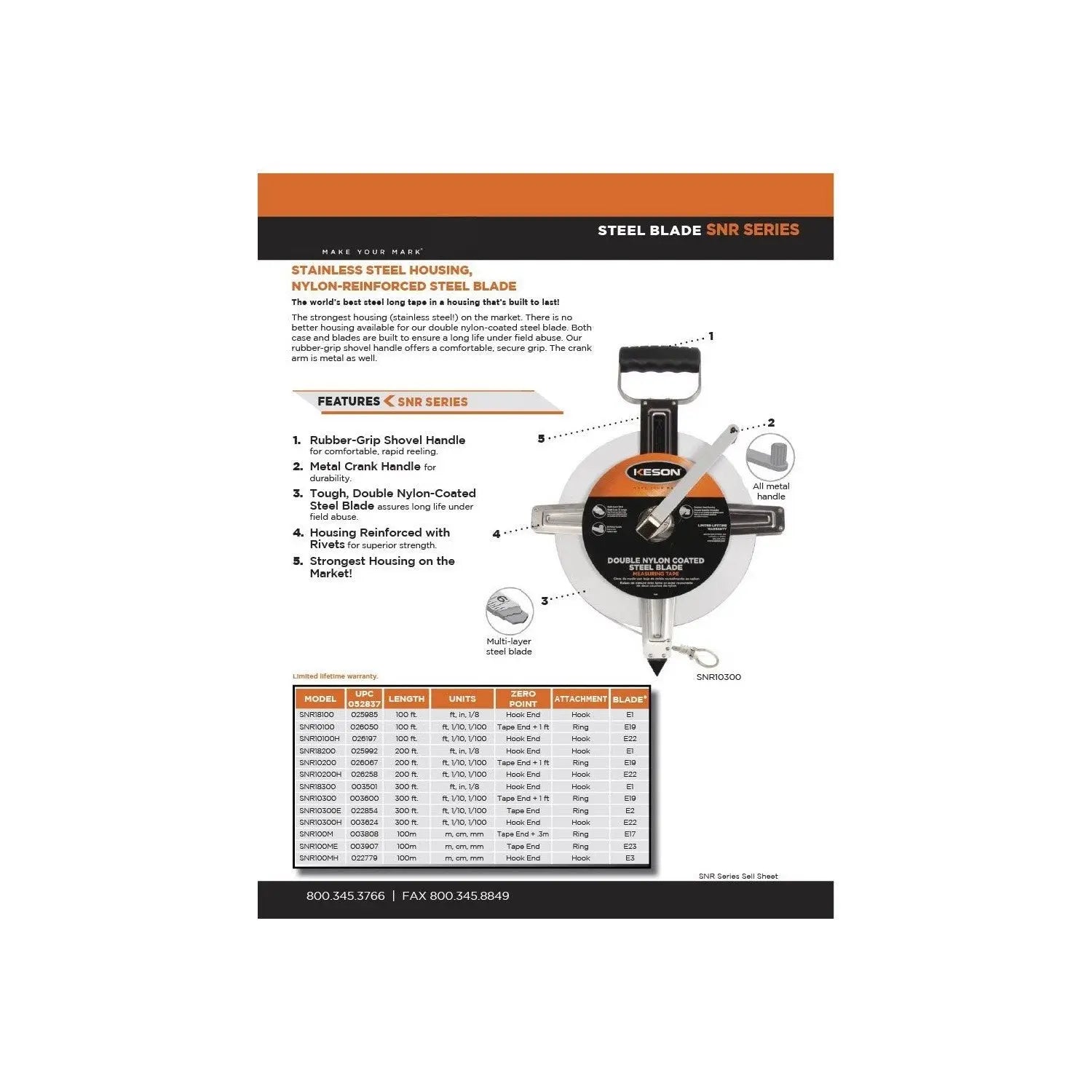 Keson SNR18300 - 300' Nylon Coated Steel Measuring Tape