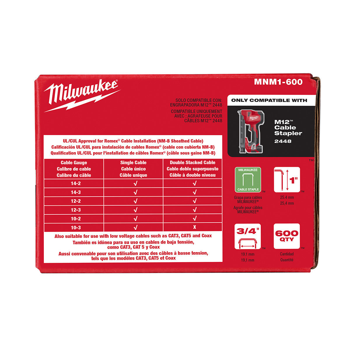 Milwaukee MNM1-600 - 1" Insulated Cable Staples - Wise Line Tools