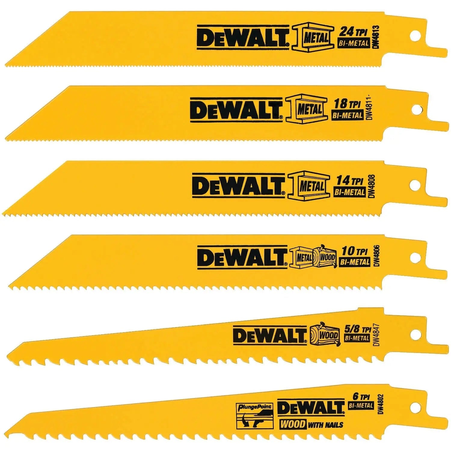 DEWALT DW4856-Reciprocating Saw Blades, Metal/Wood Cutting Set, 6-Piece