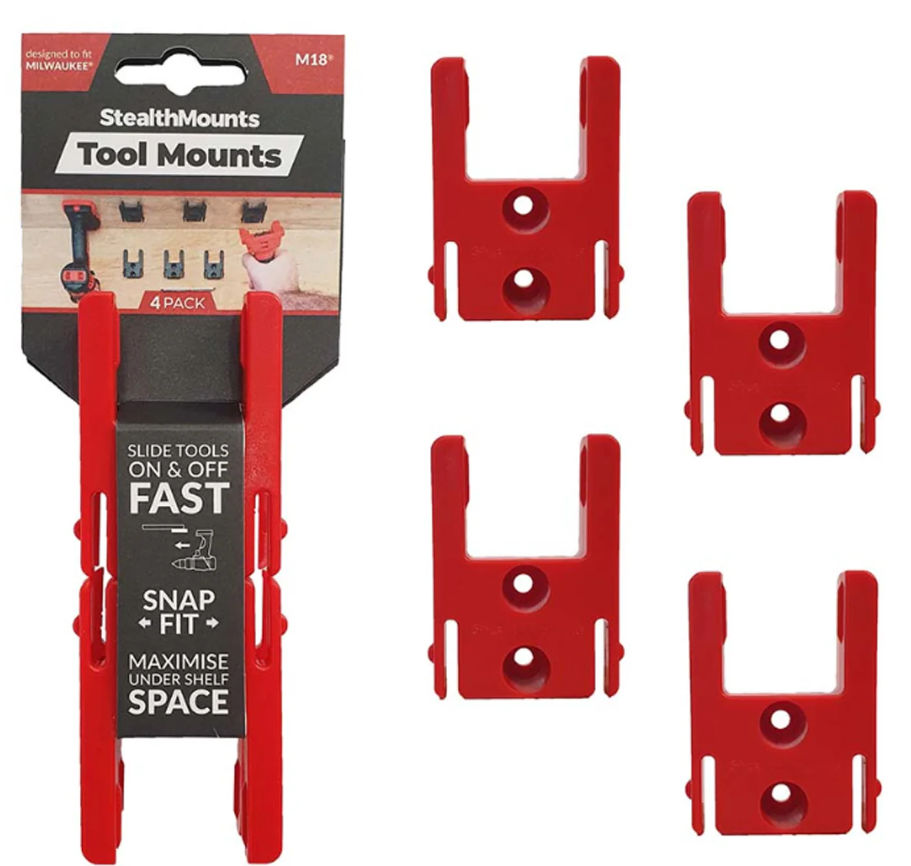 StealthMounts TM-MW18-RED-4 4-Pack Milwaukee M18 Red Tool Storage Mounts - Wise Line Tools