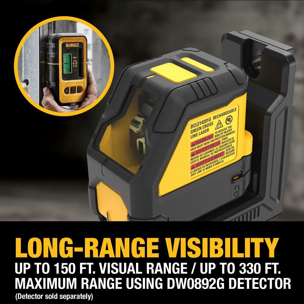 DEWALT DCLE14201GB - USB Rechargeable Green Cross Line Laser Base Kit