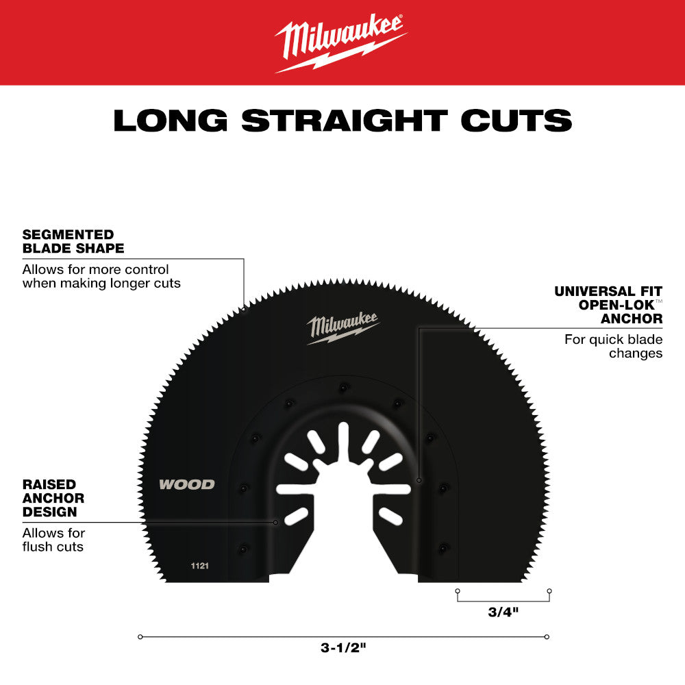 Milwaukee 49-25-1121 - OPEN-LOK™ 3-1/2" HCS Wood Segmented Multi-Tool Blade