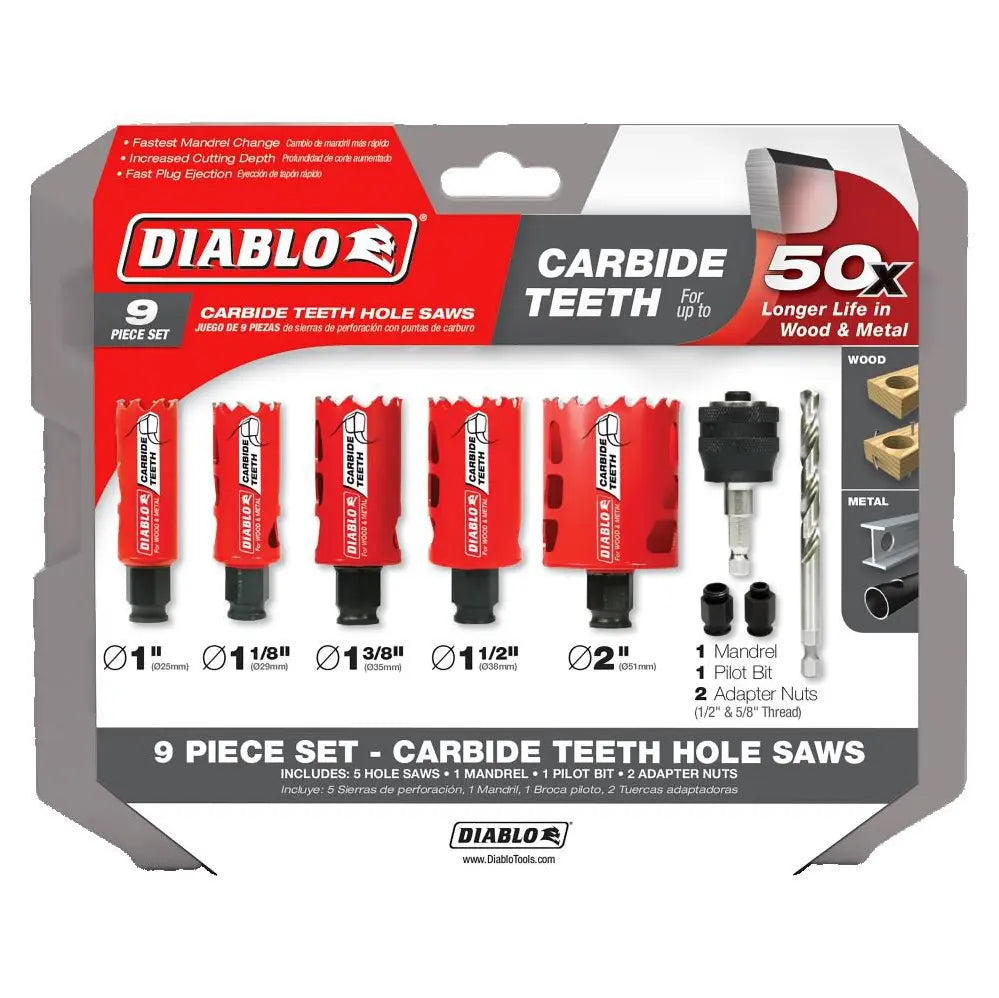 DIABLO  DHS09SGPCT  -  9PC CARBIDE HOLE SAW KIT