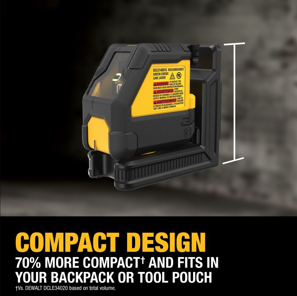 DEWALT DCLE14201GB - USB Rechargeable Green Cross Line Laser Base Kit