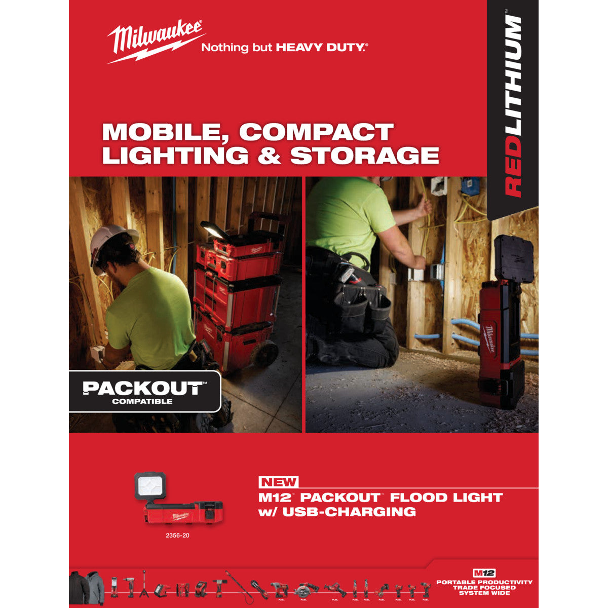 Milwaukee 2356-20 - M12™ PACKOUT™ Flood Light w/ USB Charging - Wise Line Tools