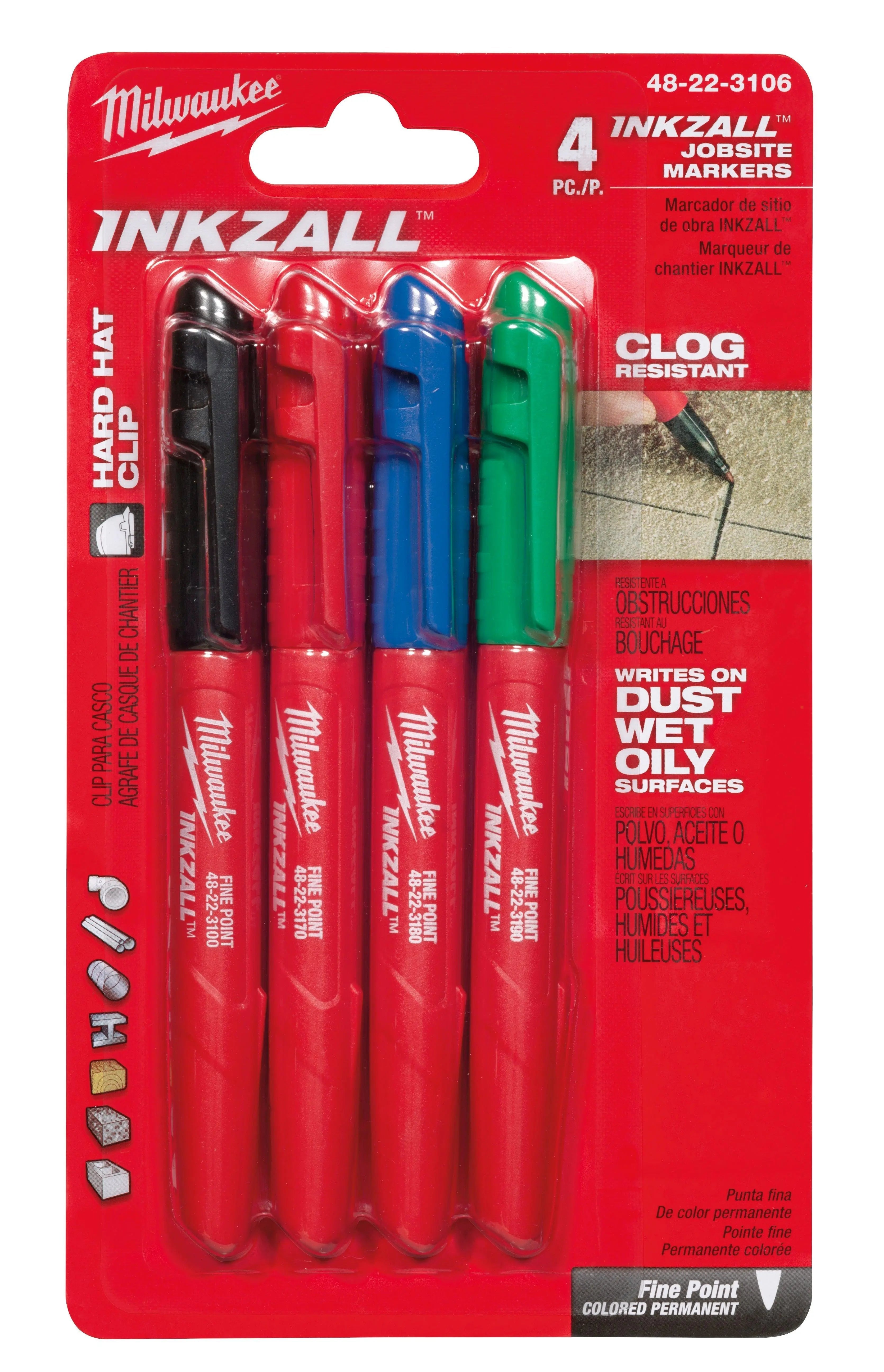 Milwaukee 48-22-3106 - INKZALL™ Fine Point Colored Markers (4 Pack)