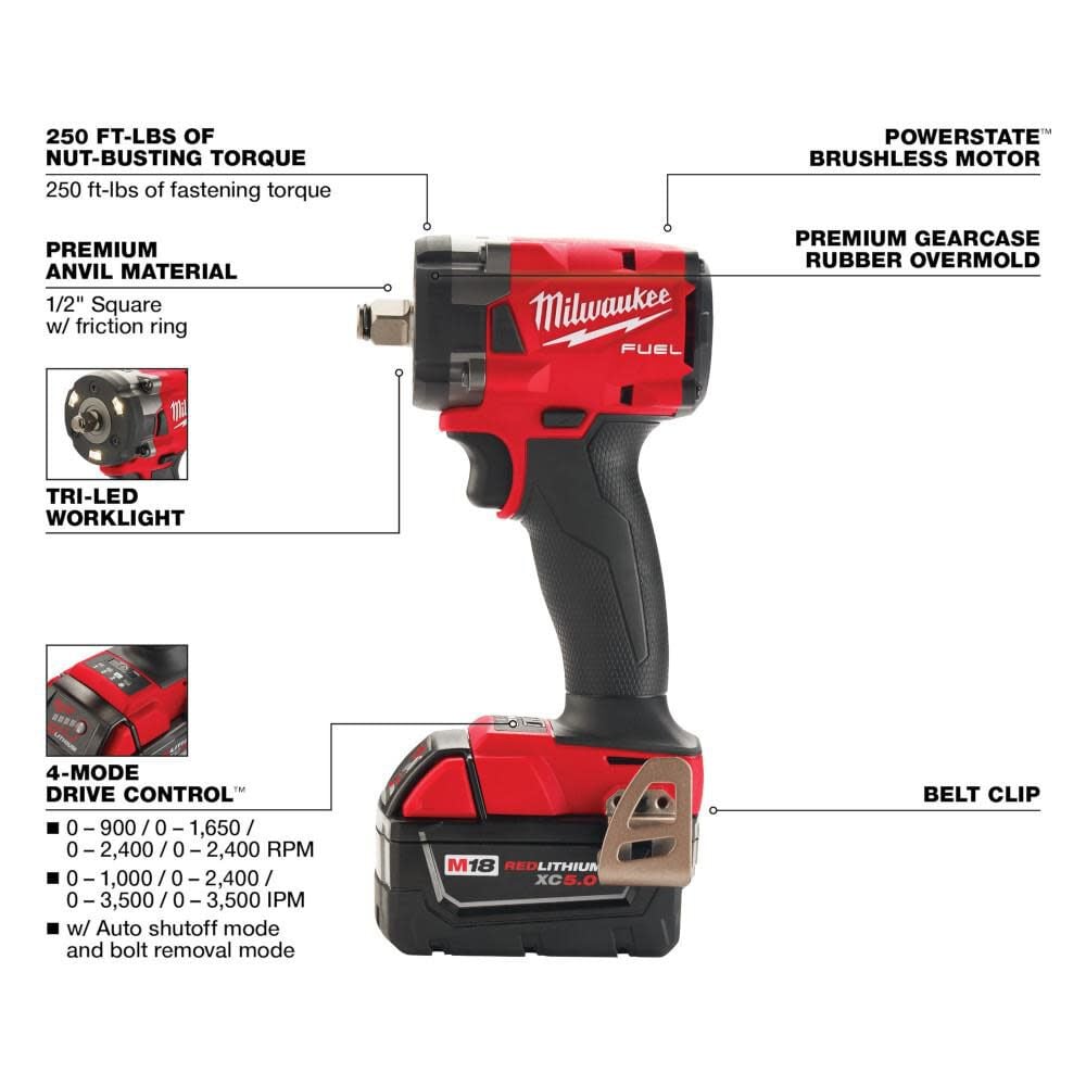 Milwaukee 2855-22R - M18 FUEL™ 1/2" Compact Impact Wrench w/ Friction Ring Kit