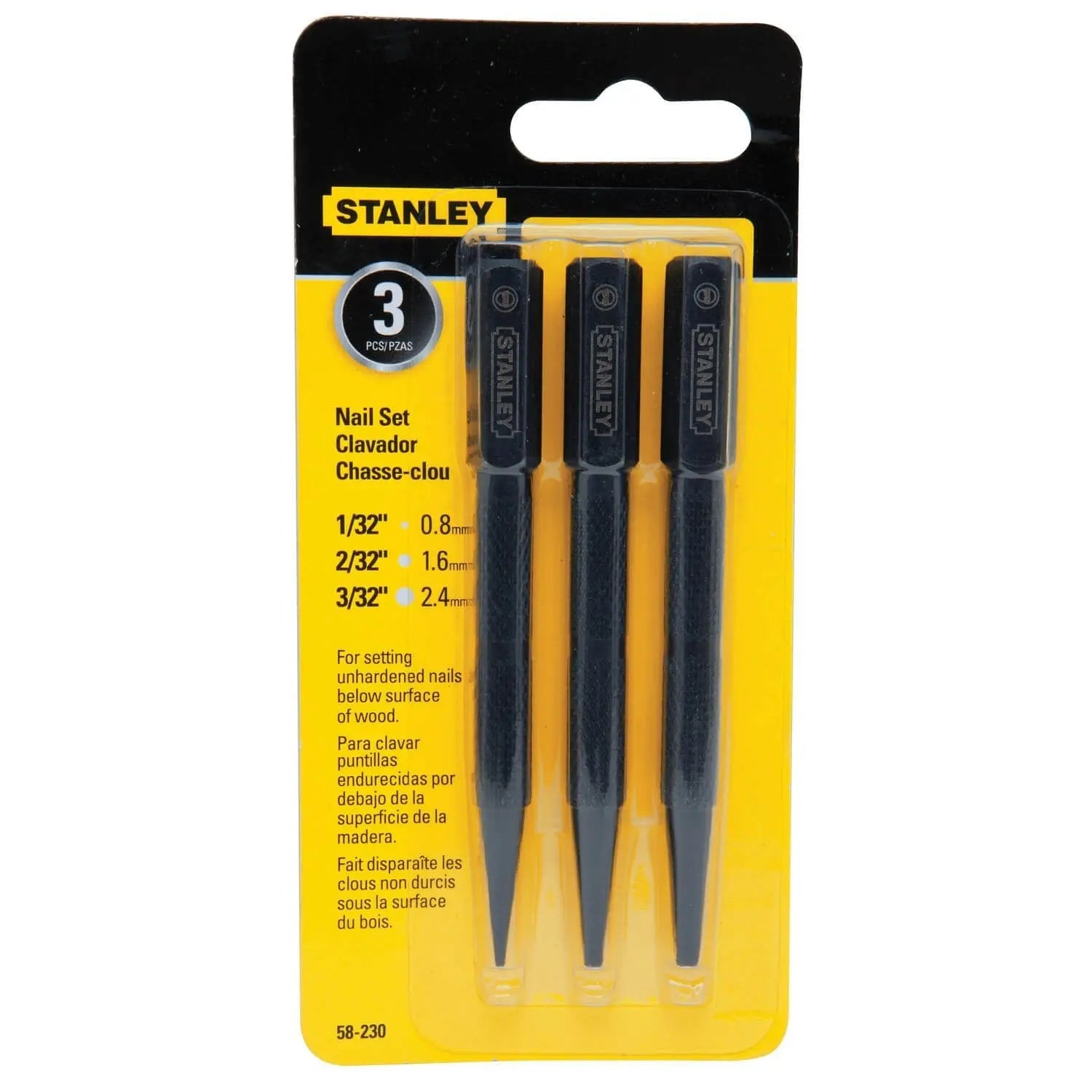 STANLEY  58-230  -  3 PC STEEL NAIL PUNCH SET