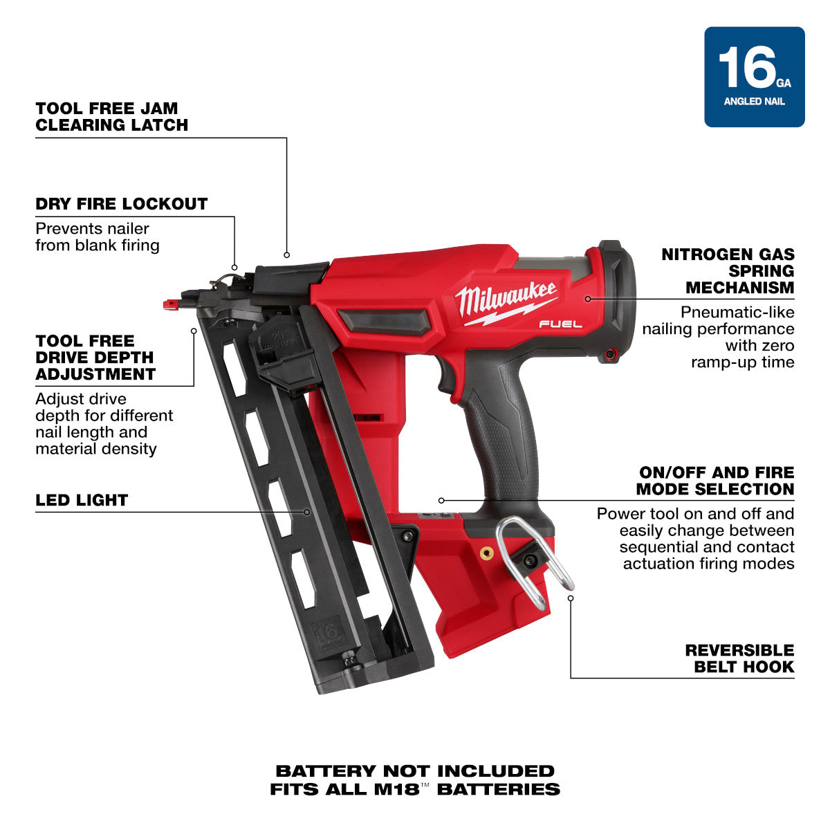 Milwaukee 2841-20 - M18 FUEL™ 16 Gauge Angled Finish Nailer - Wise Line Tools