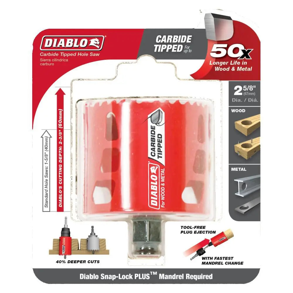 DIABLO DHS2625CT  -  2‑5/8" Carbide‑Tipped Wood & Metal Holesaw
