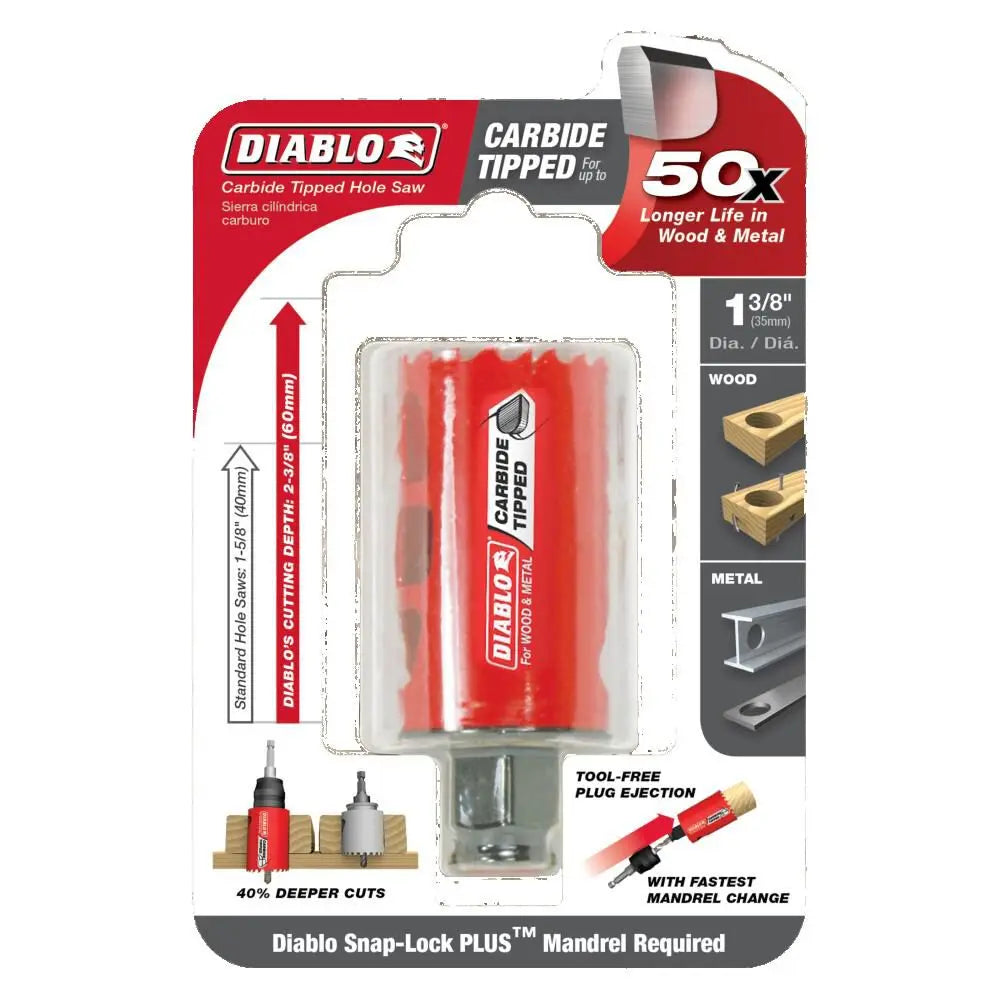 DIABLO DHS1375CT  -  1‑3/8" Carbide‑Tipped Wood & Metal Holesaw