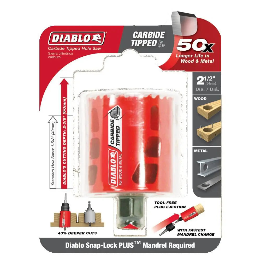 DIABLO DHS2500CT  -  2‑1/2" Carbide‑Tipped Wood & Metal Holesaw