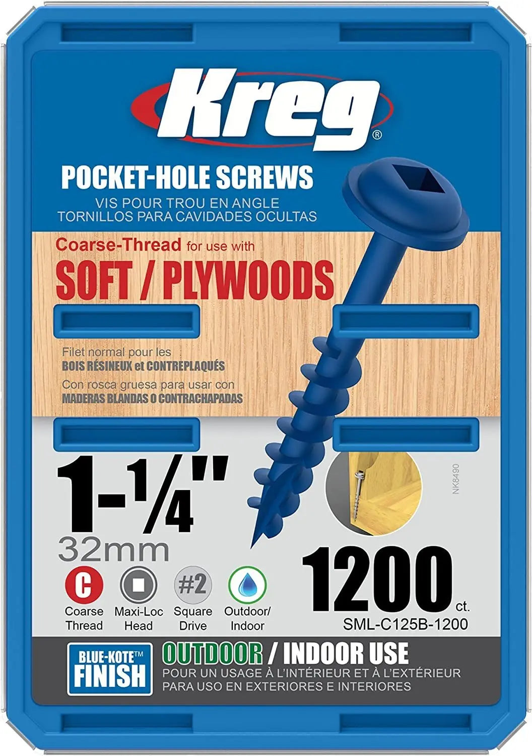 KREG SML-C125B-100 - 1-1/4" Blue-Kote Pocket-Hole Screws (coarse) 100pack