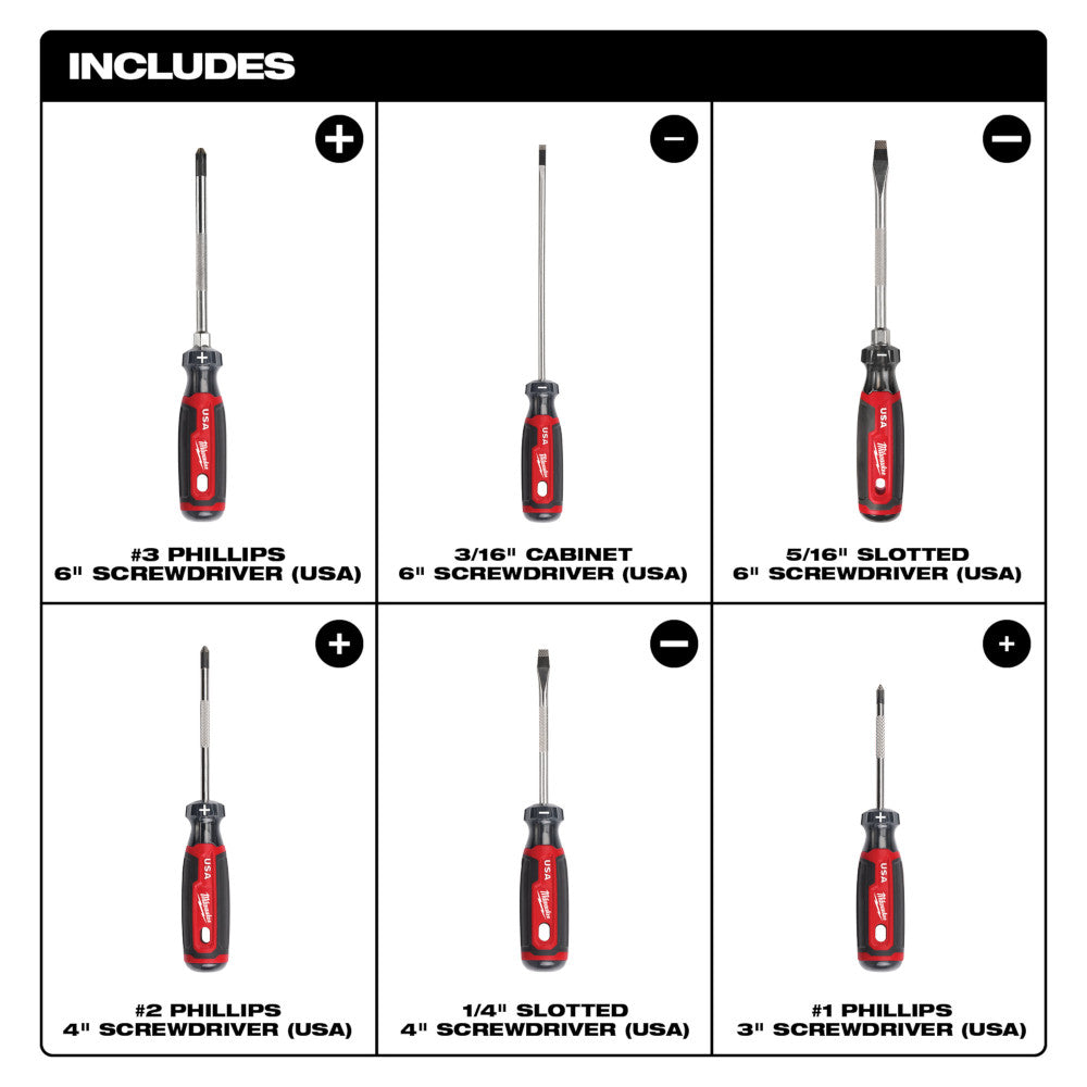 Milwaukee MT200-6 - 6PC Cushion Grip Screwdriver Kit (USA) - Wise Line Tools