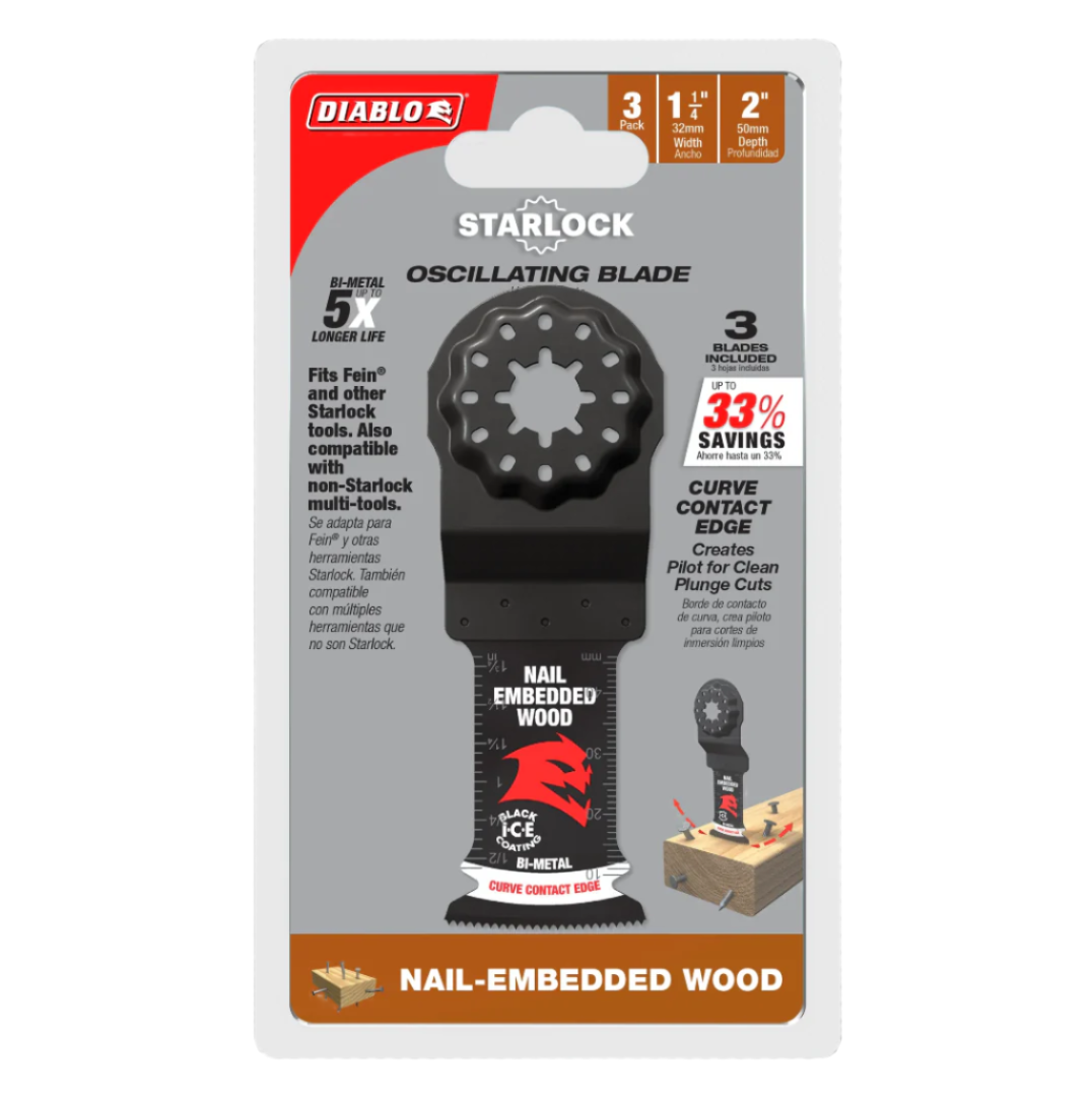 Diablo DOS125BW3 1-1/4 in. Starlock Bi-Metal Oscillating Blades for Nail-Embedded Wood- 3 Pack