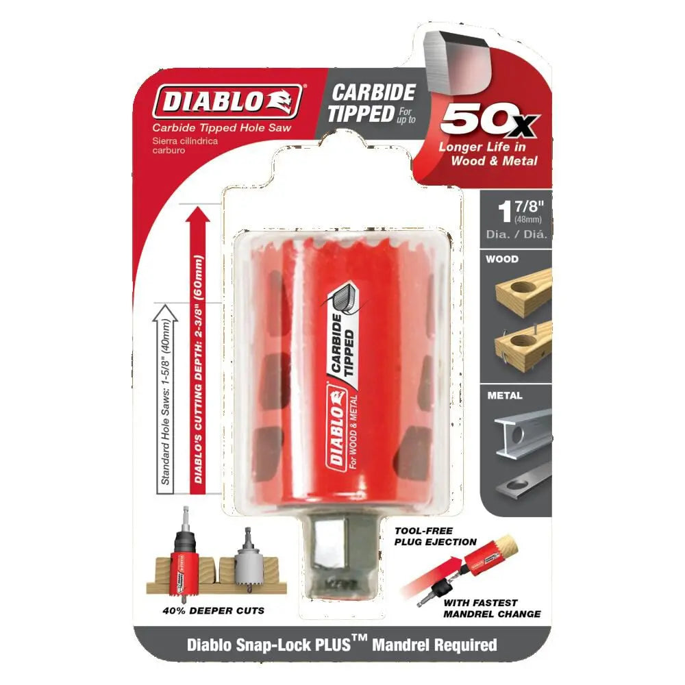 DIABLO DHS1875CT  -  1‑7/8" Carbide‑Tipped Wood & Metal Holesaw