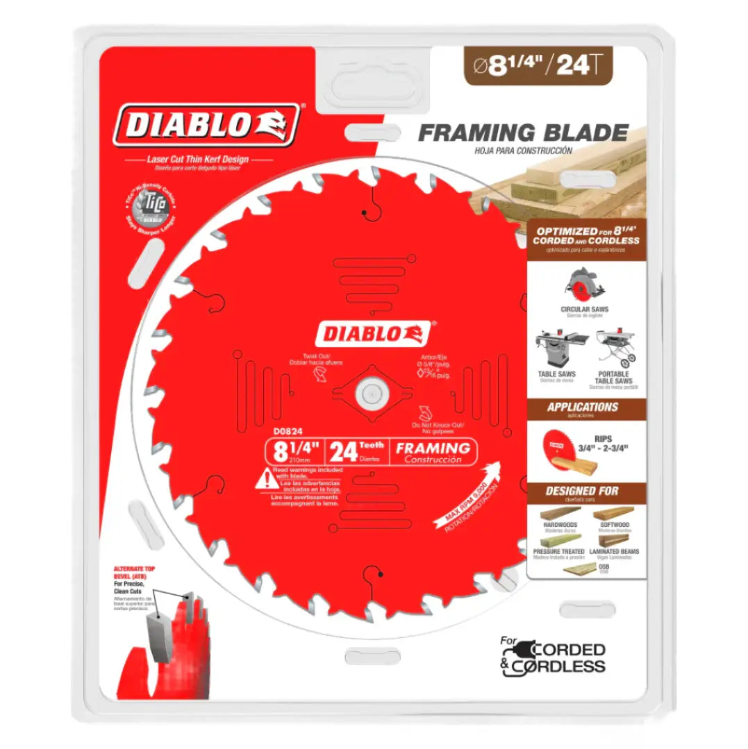 Diablo D0824X  -  8-1/4 in. x 24 Tooth Framing Saw Blade