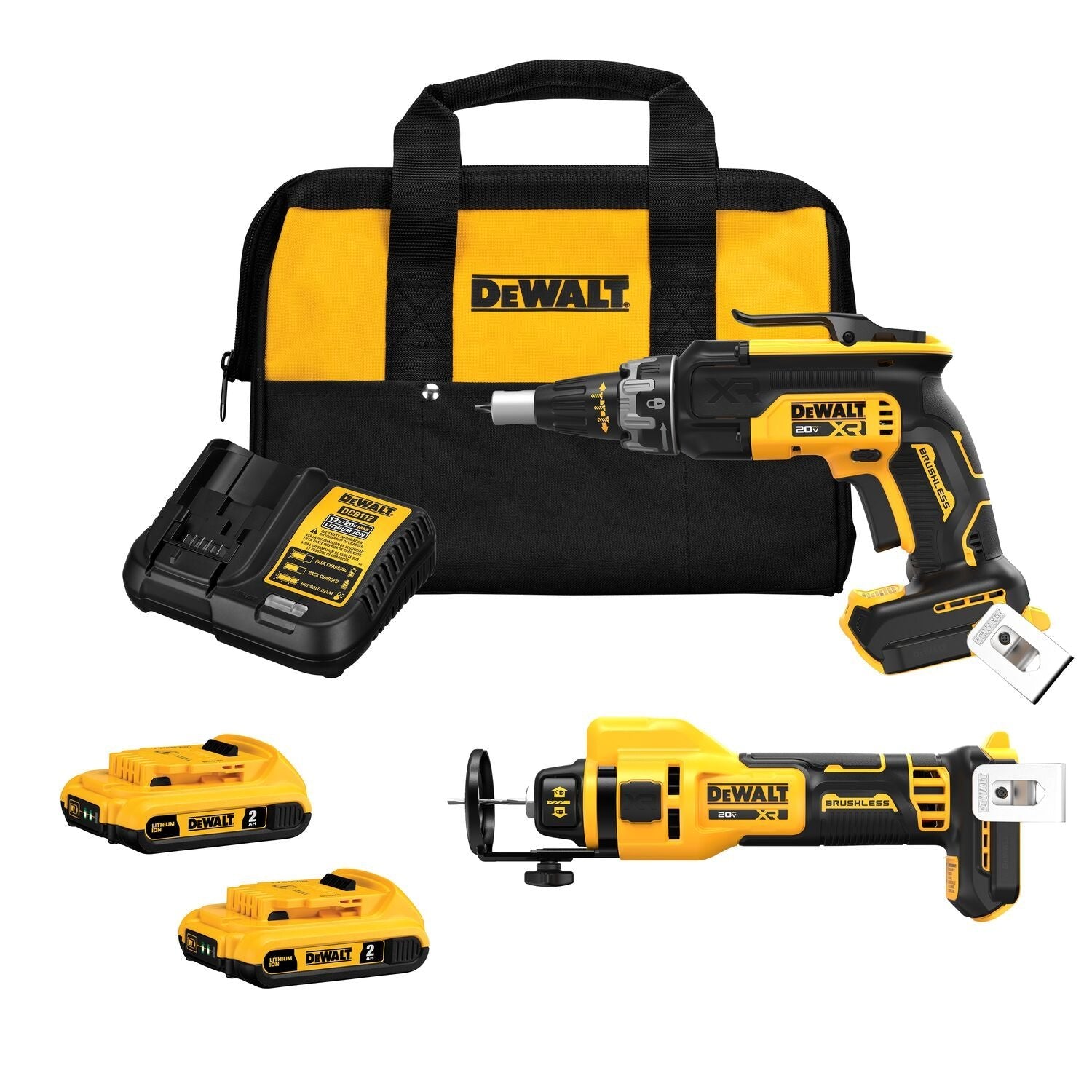 DEWALT DCK265D2-20V MAX* XR Brushless Drywall Screwgun and Cut-Out Tool Combo Kit (2.0Ah)